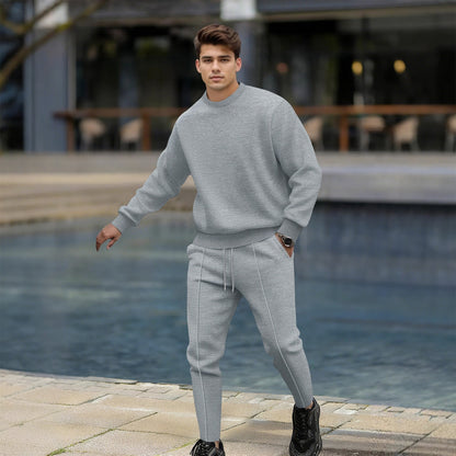 Herren Strickpullover Set Bequem Jogginghose Grau