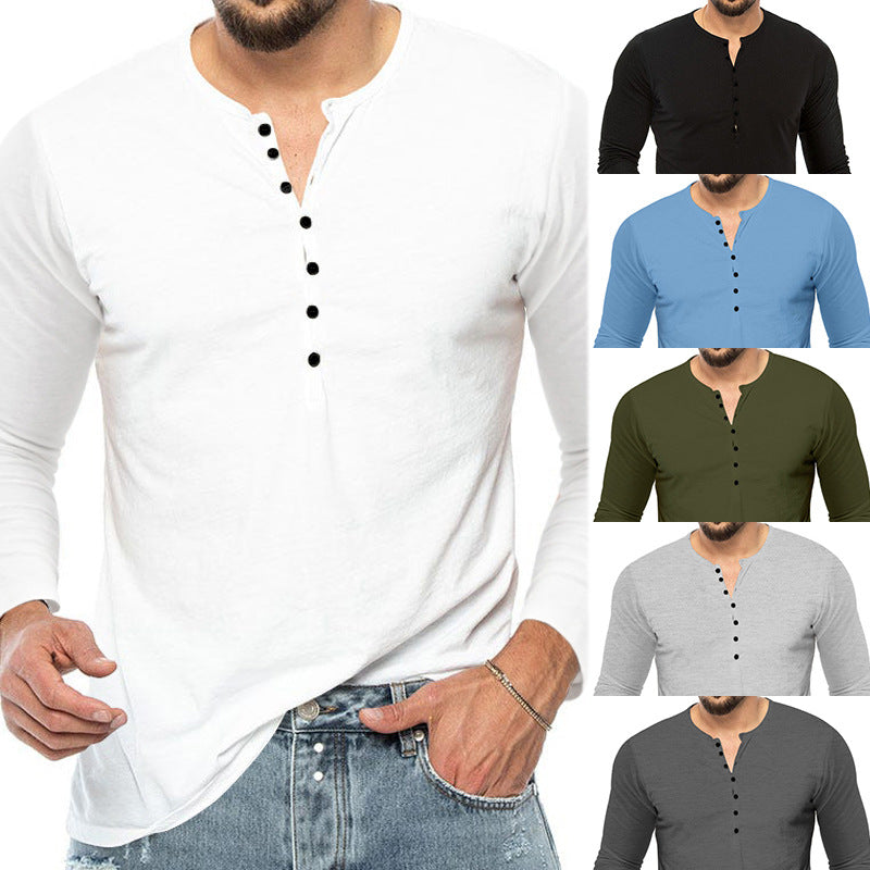Herren Langarmshirt Weiches Baumwollshirt Mit Knopfleiste - BerlinGlamour