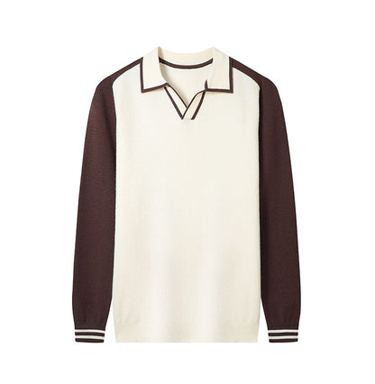 Herren Pullover Feinstrick V-Ausschnitt Modern Kontrast