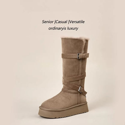Damen Stiefel Langschaft Elegant Rutschfest Schnalle Verstellbar