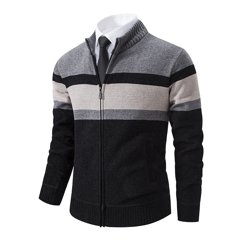 Herren Strickjacke Hochkragen Modern Zipper Style