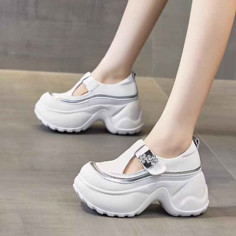 Damen Schnürschuhe Chunky mit Riemen Blüten Applikationen