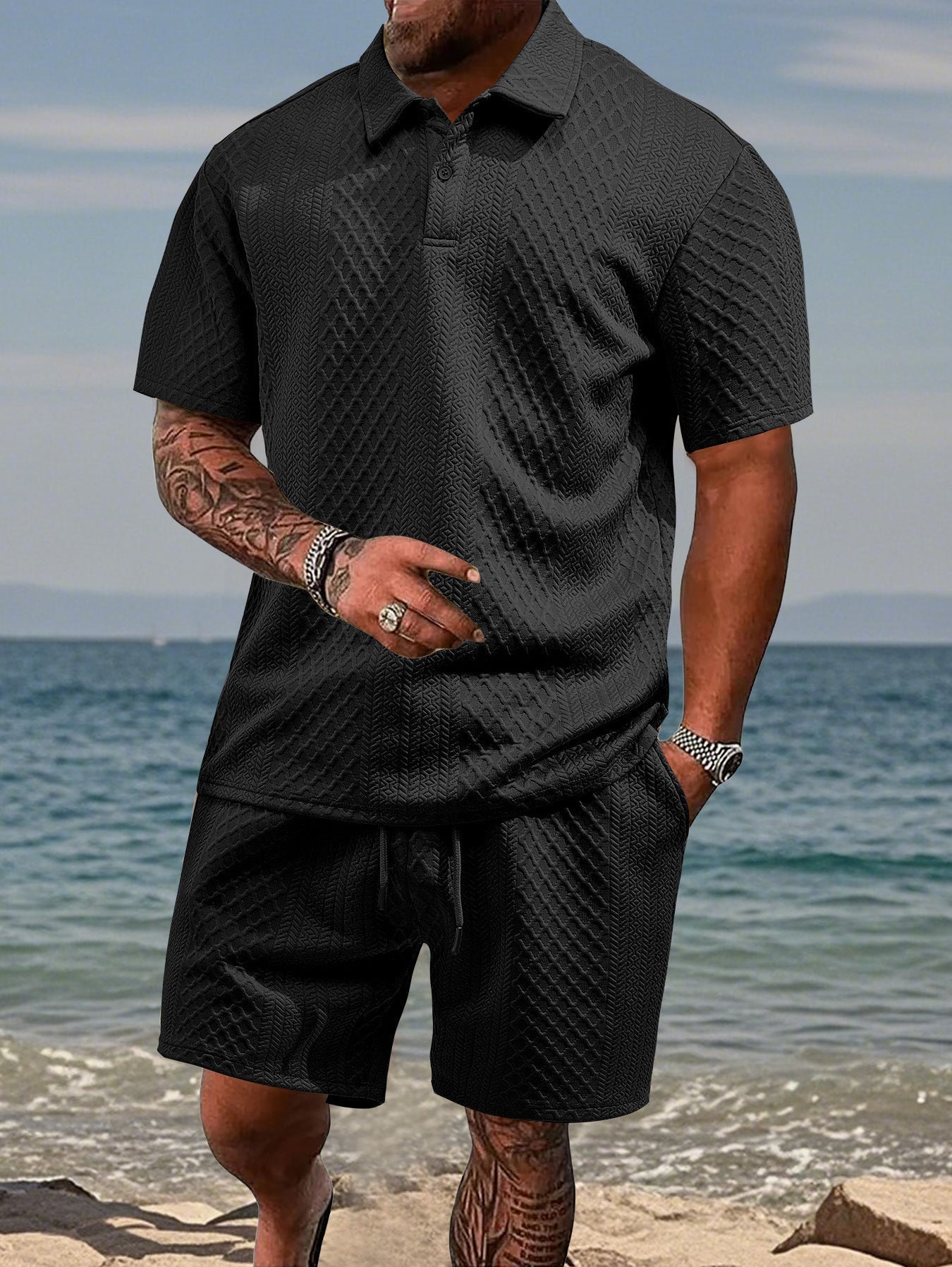 Herren Sportset Polohemd Shorts Komfort