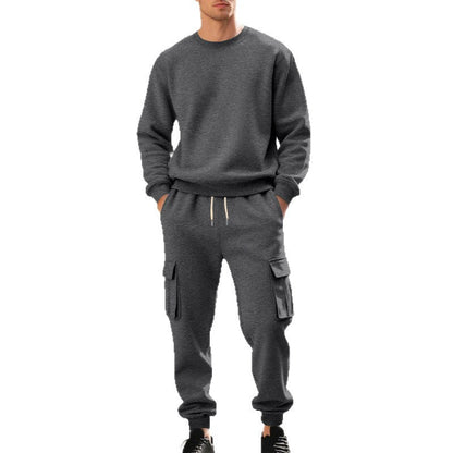 Herren Sportset Sweatshirt Cargo-Shorts Bequem Grau