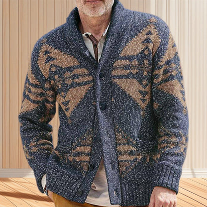 Herren Strickjacke Geometrisches Muster Tiefkragen Modern