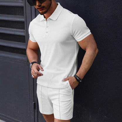 Herren Polohemd Kurzarm mit Shorts Set Sportlich Strukturiert