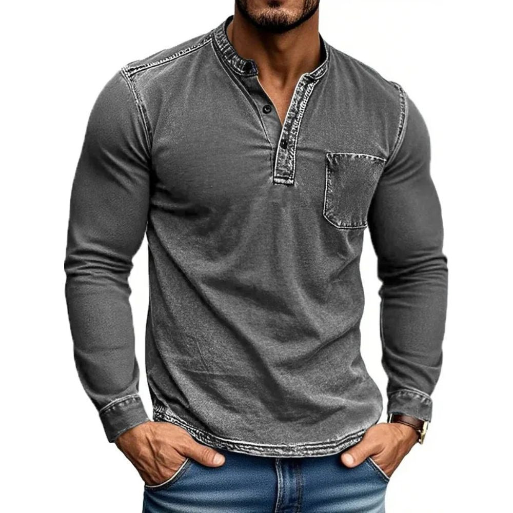 Herren Hemd Langarm Moderner Henley Kragen Slim Fit