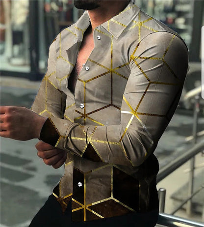 Herren Langarmhemd Geometrisches 3D Muster Trendy