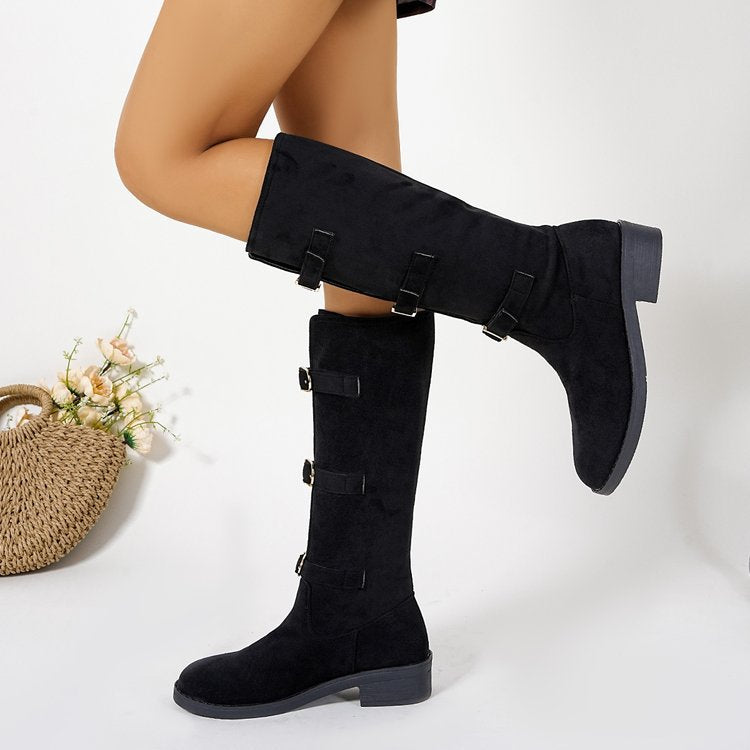 Damen Stiefel Overknee Schnalle Robust Winter