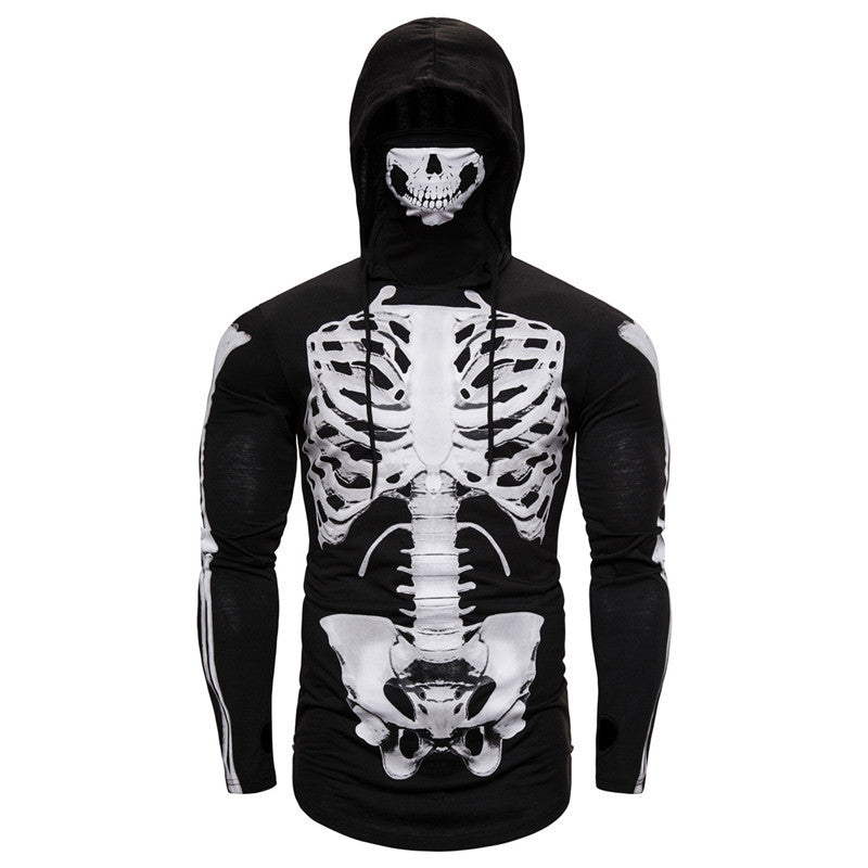 Herren Hoodie Skelett Design Gesichtsschutz Schwarz