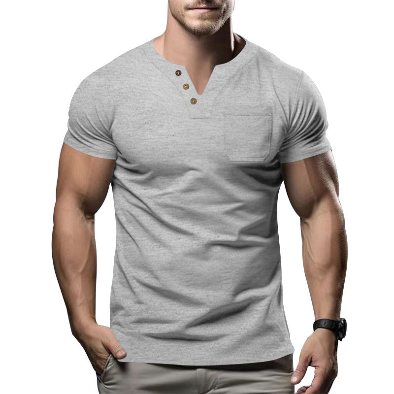 Herren Kurzarmshirt Modern mit Knopfleiste und Brusttasche