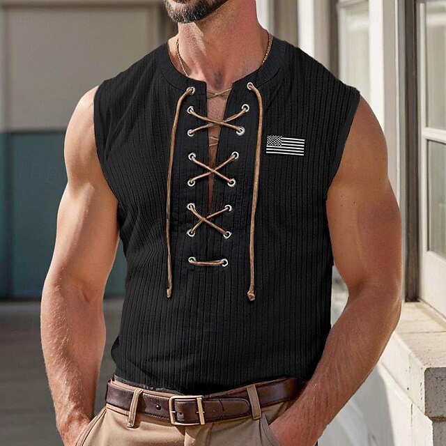 Herren Muskelshirt Gestickt Berlin Motiv Schnürung