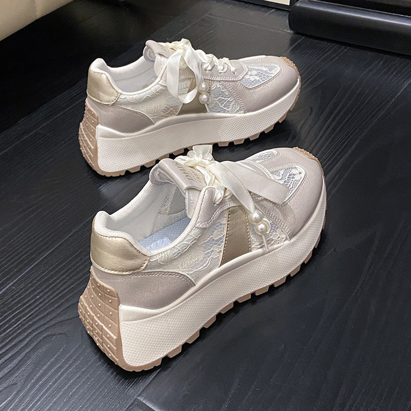 Damen Sneaker Glänzend Elegantes Design Schnürung