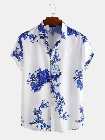 Herren Kurzarmhemd mit Blumenmuster und hochwertigem Stoff