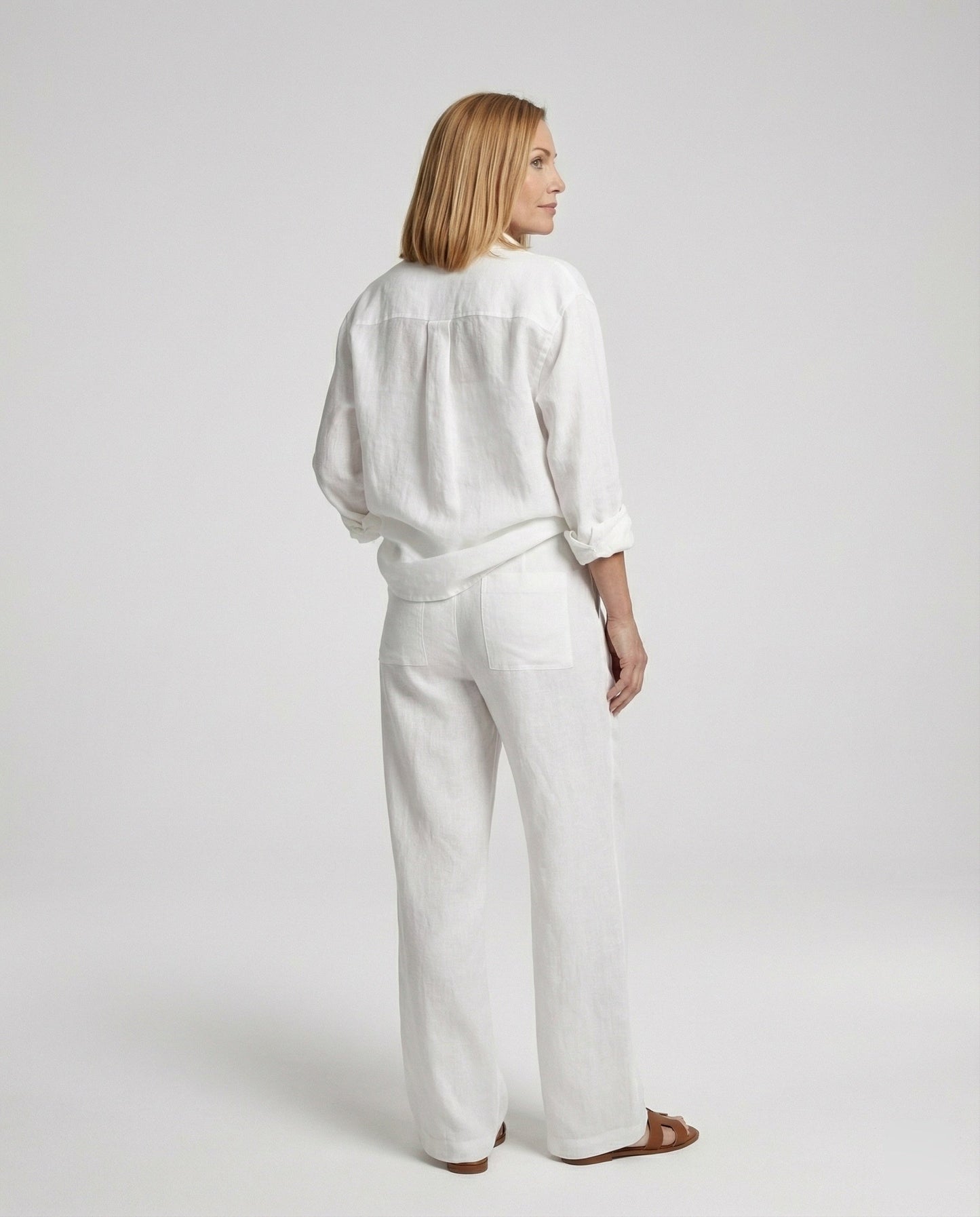 Damen Leinen-Set mit weitem Hemd und Marlenehose Sommer