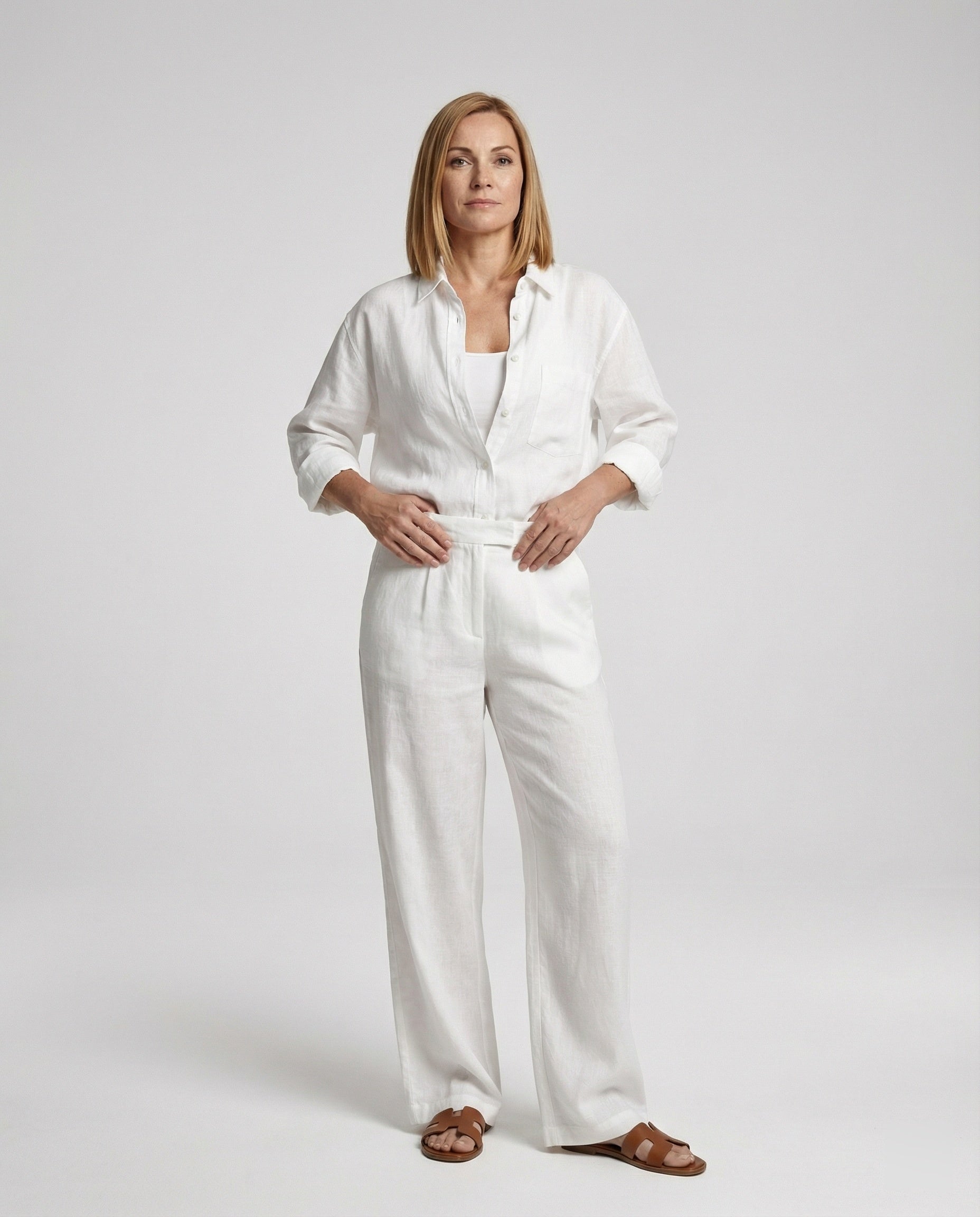 Damen Leinen-Set mit weitem Hemd und Marlenehose Sommer - BerlinGlamour