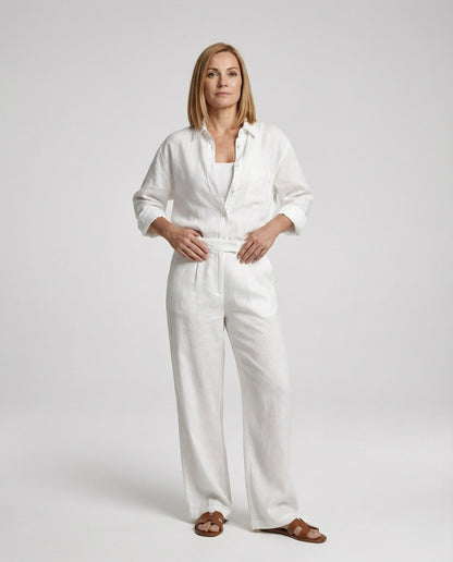 Damen Leinen-Set mit weitem Hemd und Marlenehose Sommer - BerlinGlamour