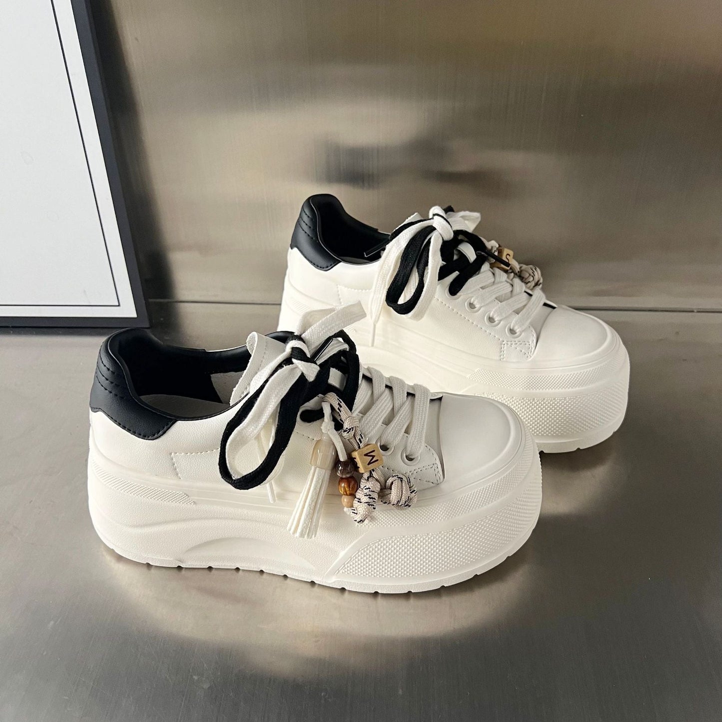 Damen Sneaker Plattform Schuhe Modisch Schnüren