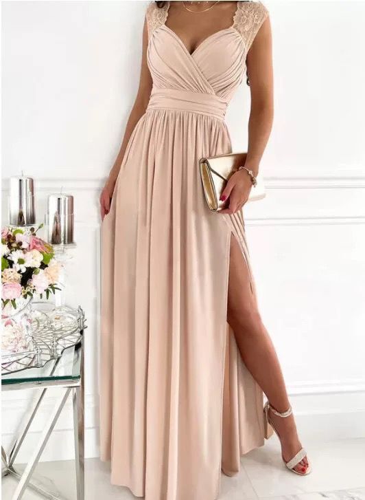 Elegantes Abendkleid Damen V-Ausschnitt Rüschen Schwarz