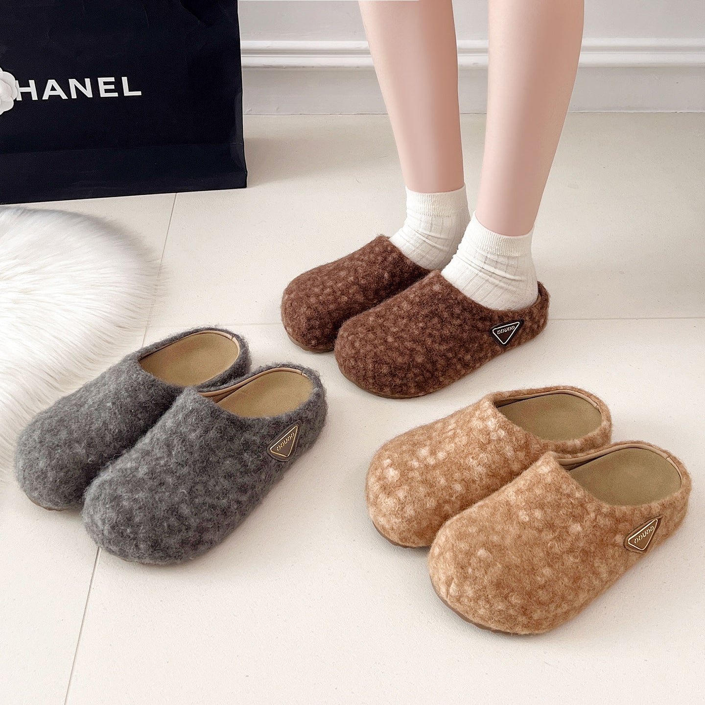 Damen Filz Clogs Warm Flauschig Winter - BerlinGlamour