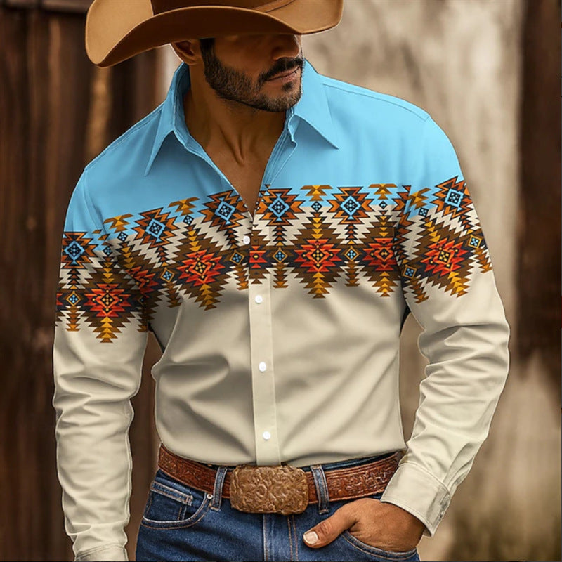 Herren Westernhemd Azteken Muster Stilvoll Größe