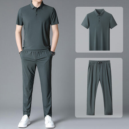 Herren Sportensemble Atmungsaktiv Poloshirt Jogginghose Set