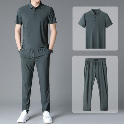 Herren Sportensemble Atmungsaktiv Poloshirt Jogginghose Set