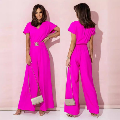 Damen Jumpsuit Weites Bein Gürtel Trendy Elegant