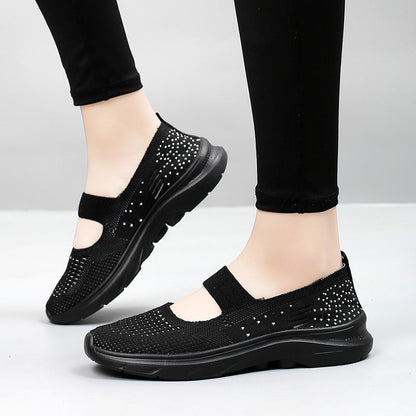 Damen Sneaker Bequem Slip On mit Riemen Polster