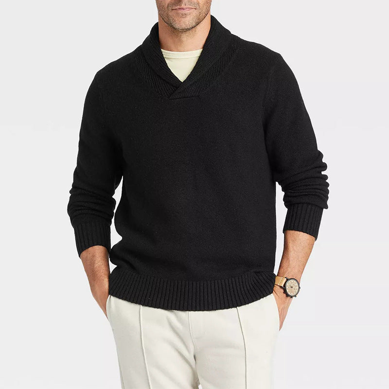 Herren Pullover Schalkragen Rippmuster Modern
