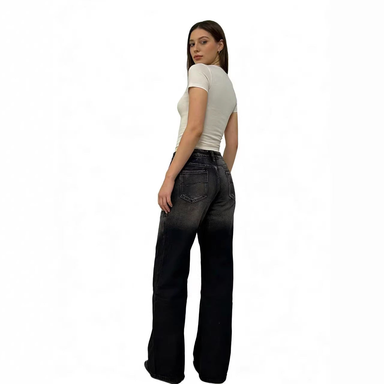Damen Jeans Weite Bequem Mit Taschen