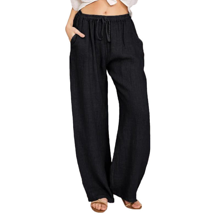 Weite Damenleinenhose Elastisch mit Taschen Sommer