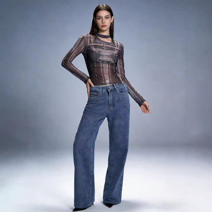 Damen High-Waist Jeans Weite Bequem Lässig