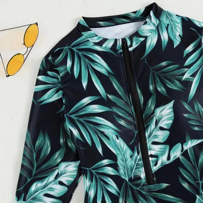Damen Badeanzug Langarm Floral Hoch tailliert Modisch