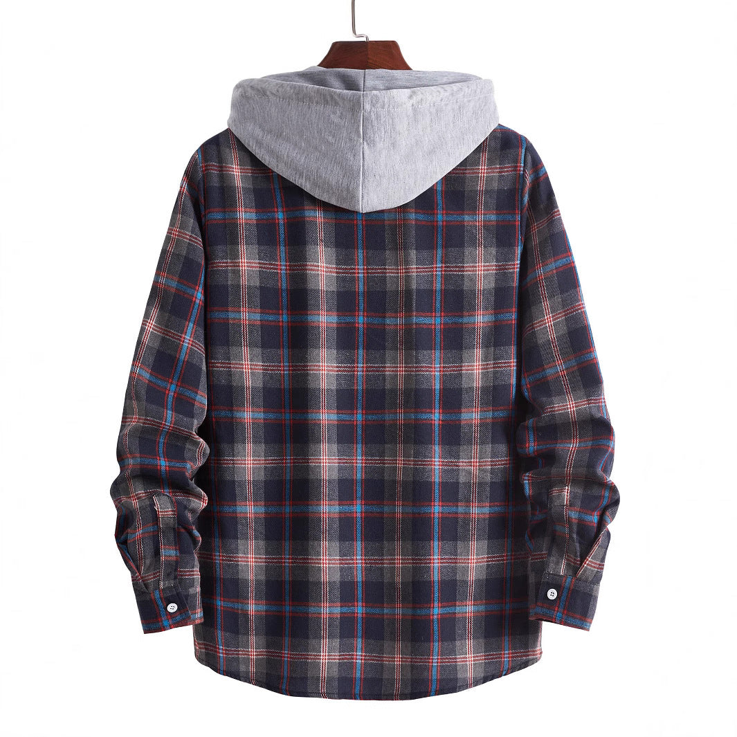 Herren Flanellshirt Kapuze Abnehmbar Warm