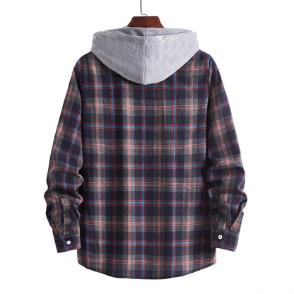 Herren Flanellshirt Kapuze Abnehmbar Warm