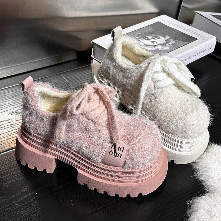 Damen Plateau Sneaker Atmungsaktiv Mit Kuscheligem Obermaterial