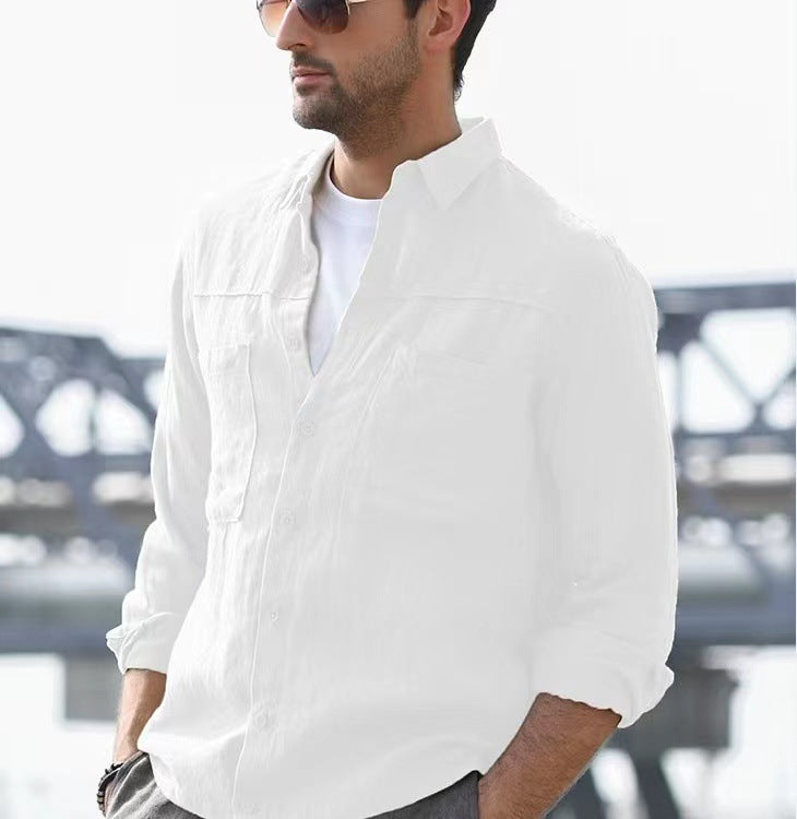 Herren Leichtes Sommerhemd mit Taschen Baumwolle Bequem