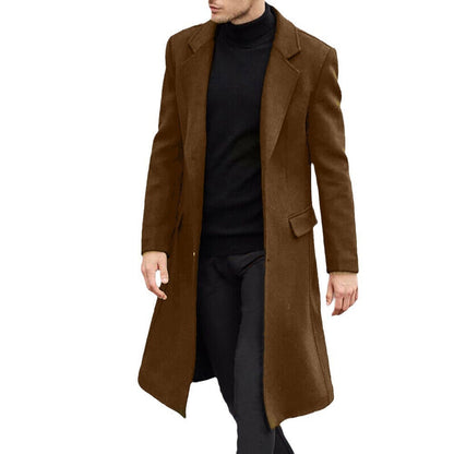 Herren Wollmantel Lang Gefüttert Klassisch Eleganter Wintermantel