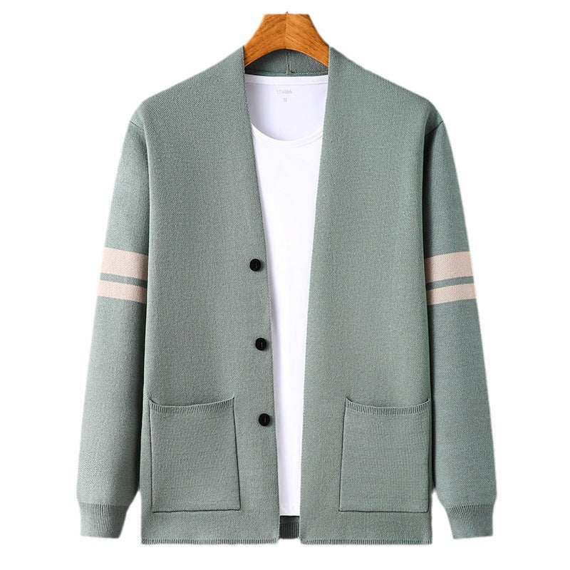 Herren Strickjacke Modisch mit Kontraststreifen und Taschen