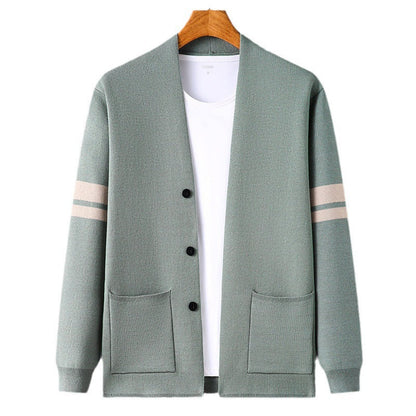 Herren Strickjacke Modisch mit Kontraststreifen und Taschen