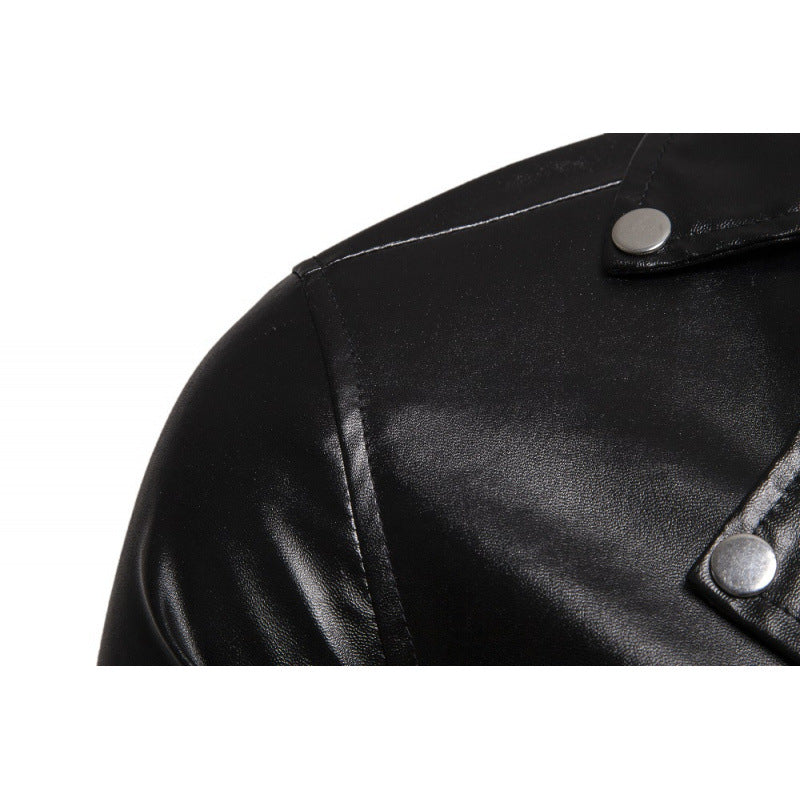 Herren Lederjacke Bikerstil Asymmetrisch Reißverschluss Schwarz