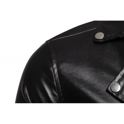 Herren Lederjacke Bikerstil Asymmetrisch Reißverschluss Schwarz