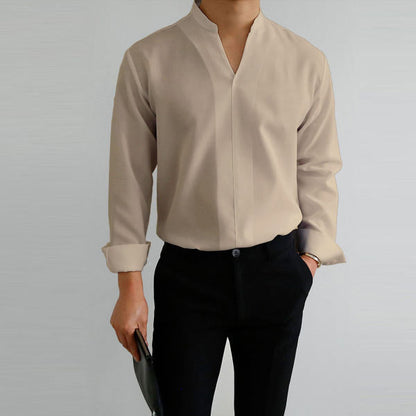 Herren Hemd Langarm Moderner Mandarin Kragen Elegantes Design