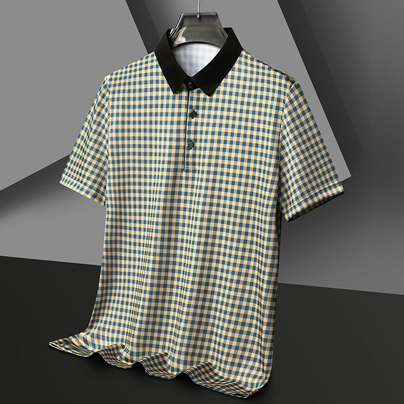 Herren Poloshirt Kariert Kontrastkragen Modern