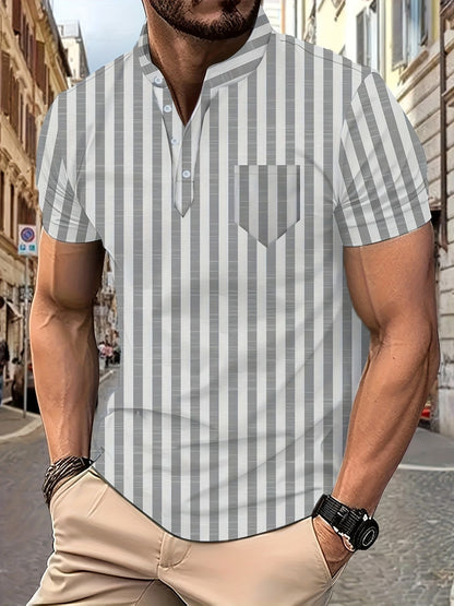 Herren Kurzarm-Hemd Modernes Streifenmuster Berlin Style