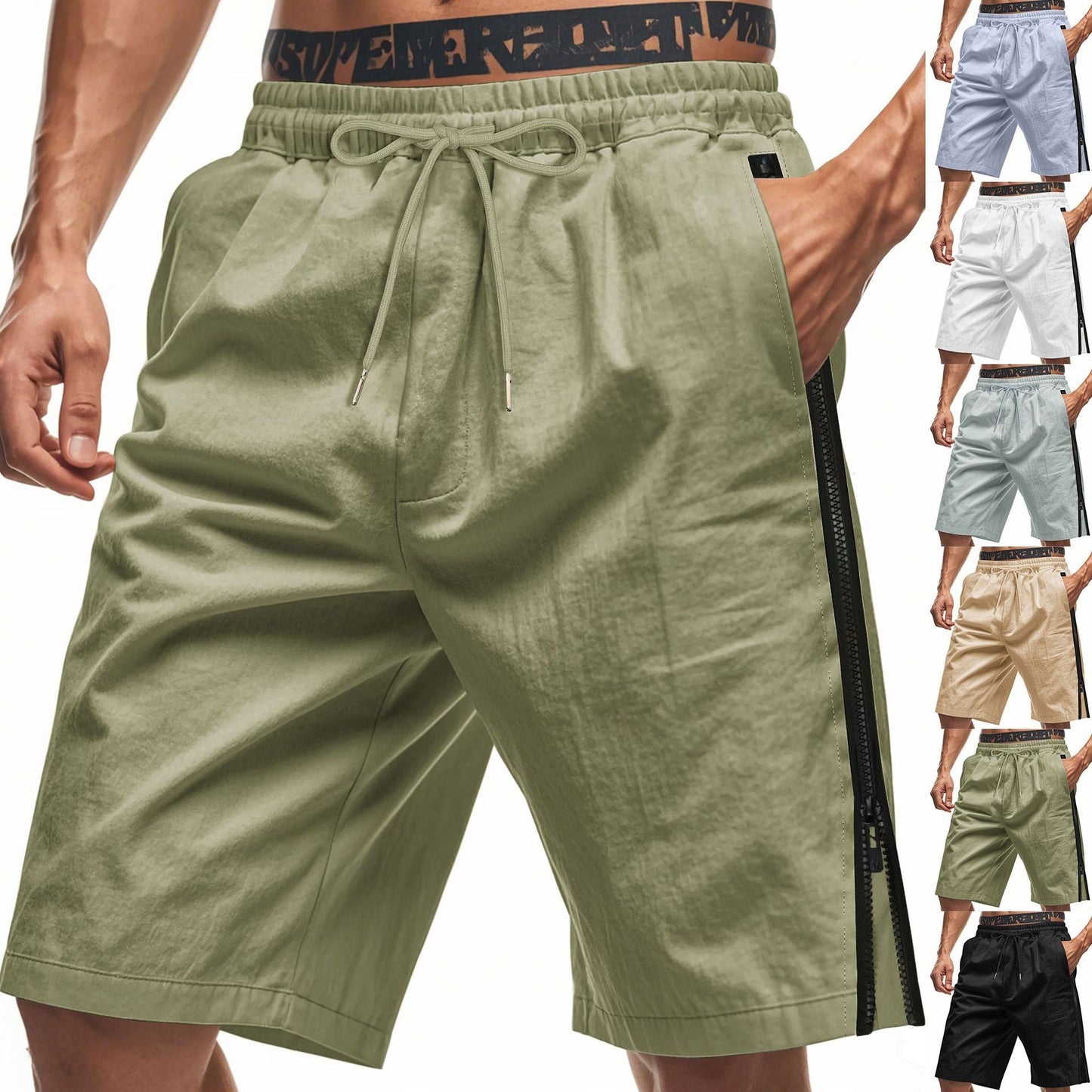 Herren Sportshorts Elastisch Mit Reißverschluss
