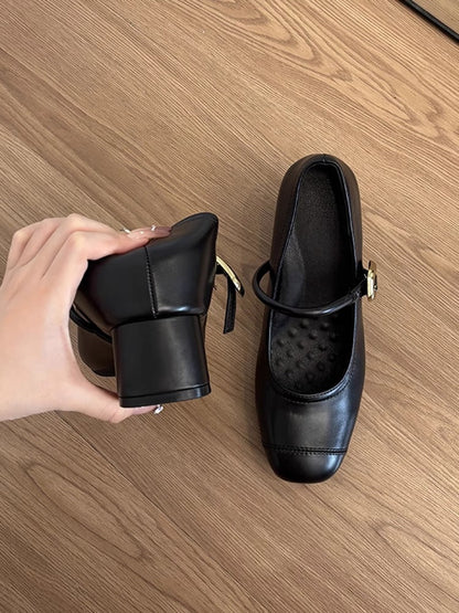 Damen Ballerinas Elegante Mary Jane Schuhe Komfortabel Blockabsatz