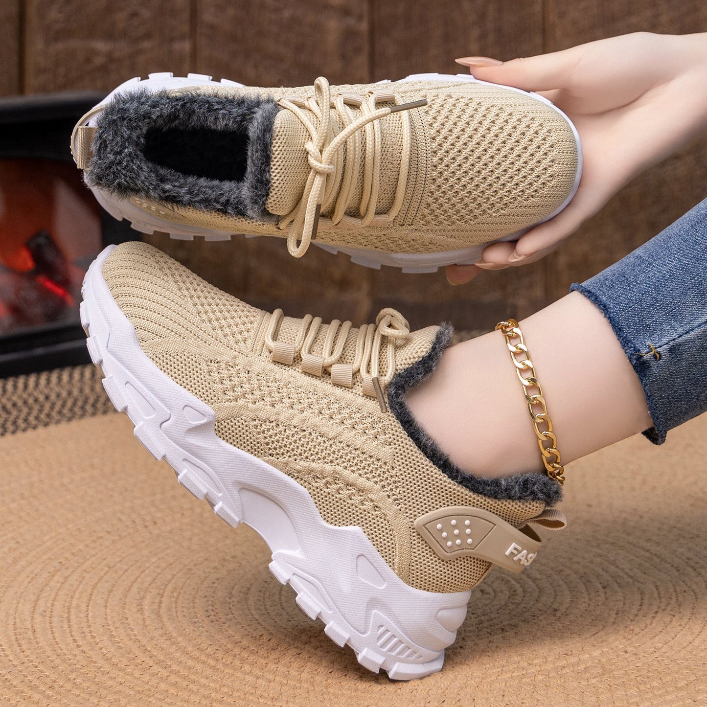 Damen Sneaker Warm Gefüttert Sportlich