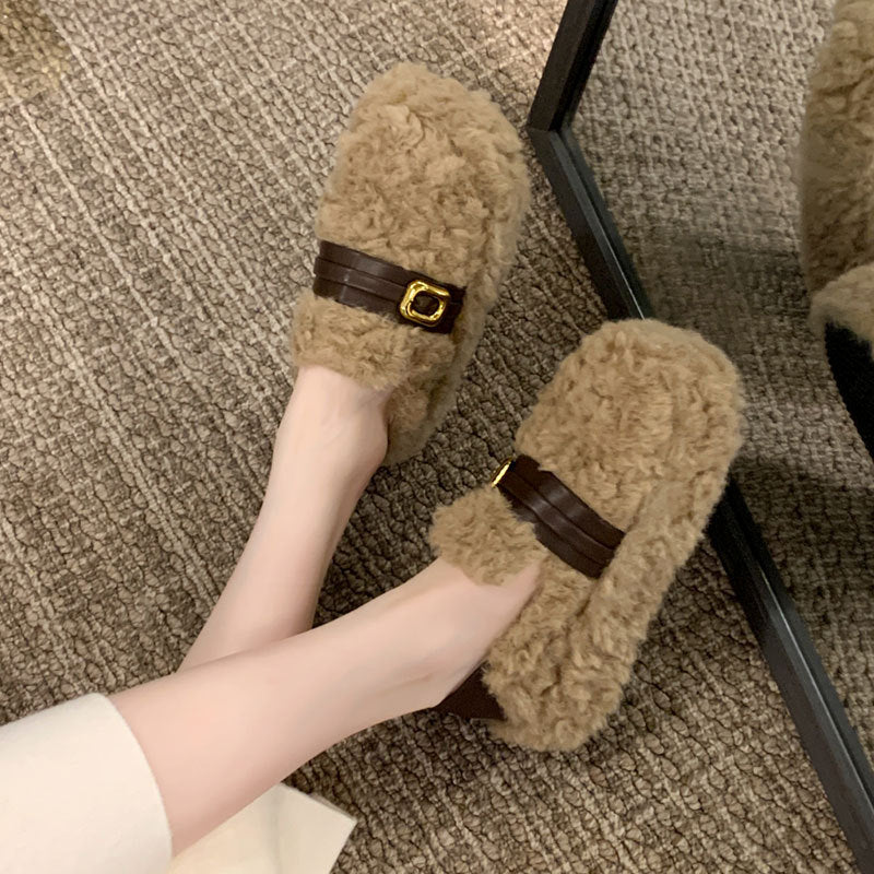 Damen Pantoletten Weich Flauschig Warm mit Riemen